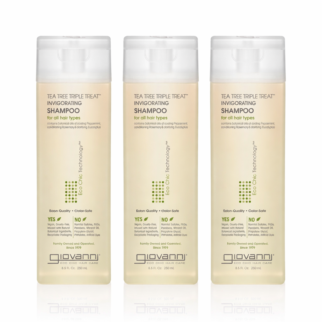 GIOVANNI Tea Tree Triple Treat Invigorating Shampoo - Cooling Peppermint, Eucalyptus & Rosemary, Helps Strengthen & Rejuvenate Hair & Scalp, Salon Quality, Paraben Free, Tea Tree Shampoo.