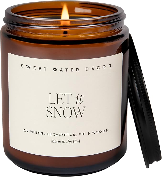 Sweet Water Decor Christmas Soy Candle | Apple Cider, Cinnamon, Clove, Fresh Cut Christmas Tree Scented Candles for Home | 9oz Amber Jar + Black Lid, 40+ Hour Burn Time, Made in The USA