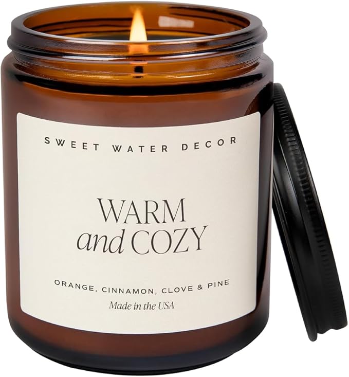 Sweet Water Decor Christmas Soy Candle | Apple Cider, Cinnamon, Clove, Fresh Cut Christmas Tree Scented Candles for Home | 9oz Amber Jar + Black Lid, 40+ Hour Burn Time, Made in The USA